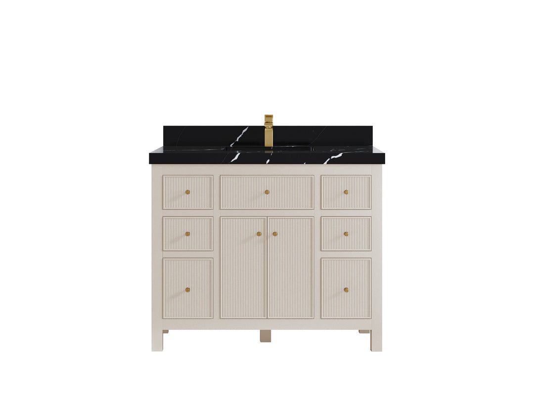 Sonoma 42 in. W x 22 in. D Single Sink Bathroom Vanity in Fine Grain with 2 in. Calacatta Black Quartz Countertop