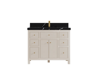 Sonoma 42 in. W x 22 in. D Single Sink Bathroom Vanity in Fine Grain with 2 in. Calacatta Black Quartz Countertop
