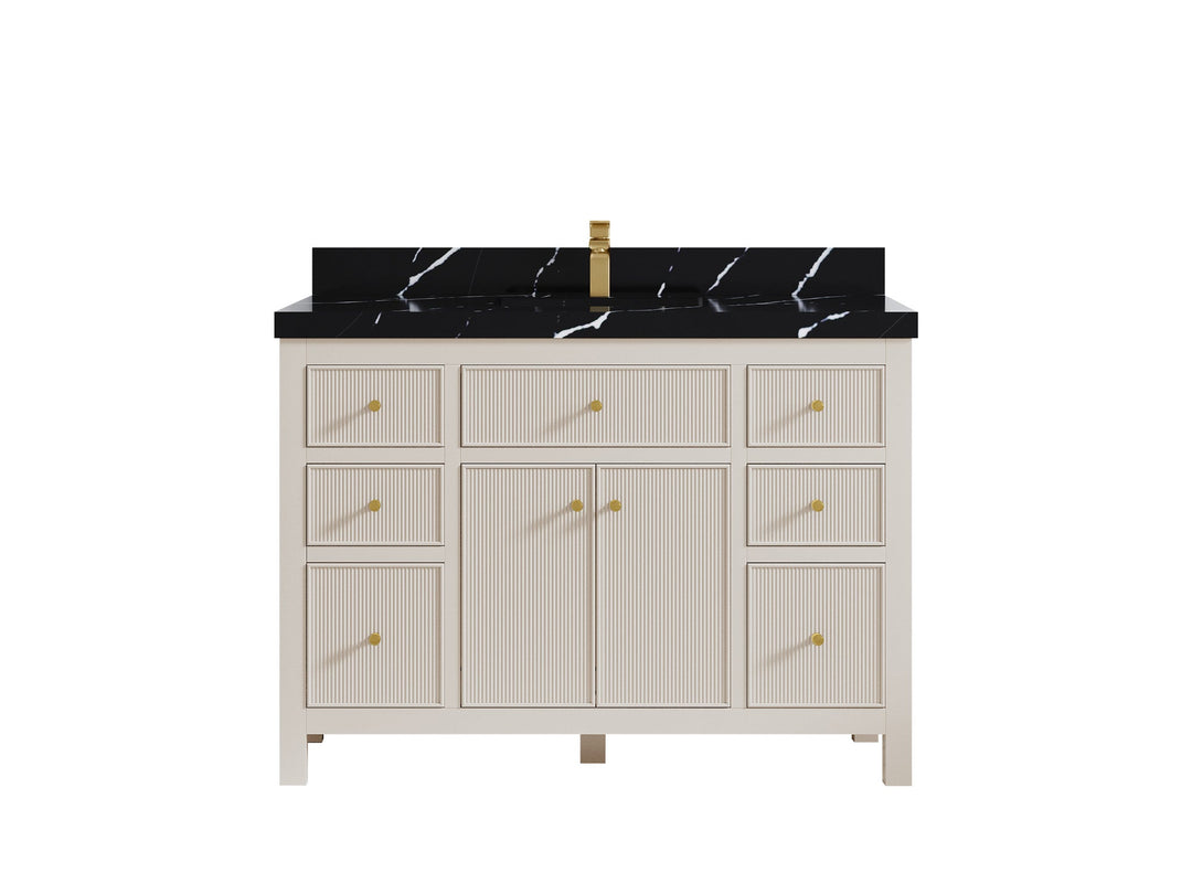 Sonoma 48 in. W x 22 in. D Single Sink Bathroom Vanity in Fine Grain with 2 in. Calacatta Black Quartz Countertop