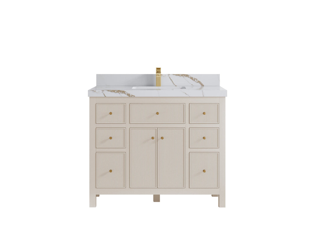 Sonoma 42 in. W x 22 in. D Single Sink Bathroom Vanity in Fine Grain with 2 in. Calacatta Gold Quartz Countertop