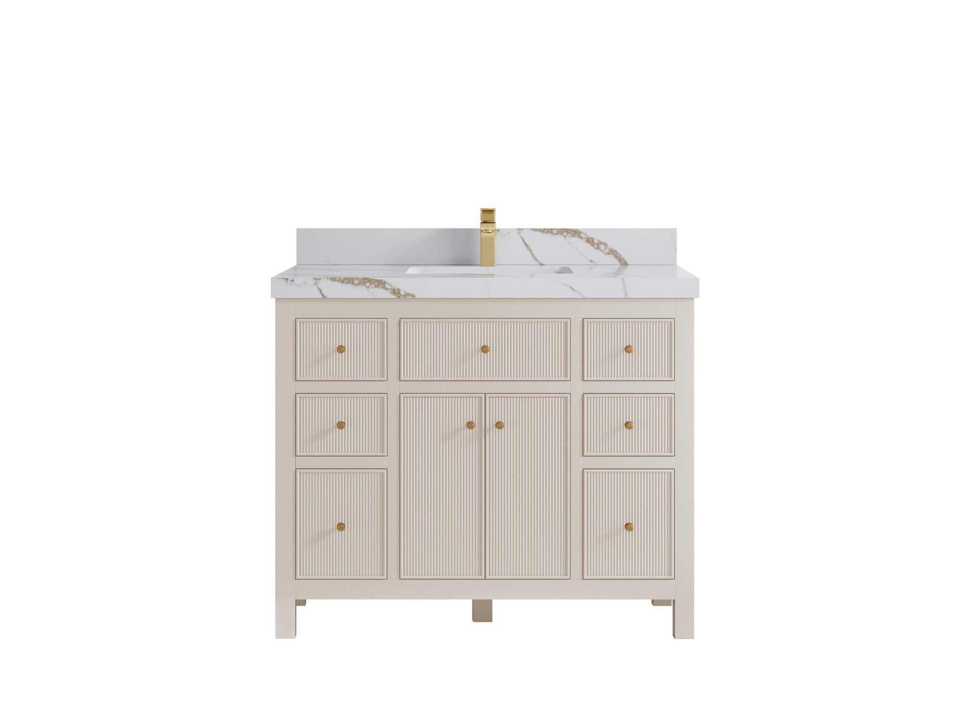 Sonoma 42 in. W x 22 in. D Single Sink Bathroom Vanity in Fine Grain with 2 in. Calacatta Gold Quartz Countertop
