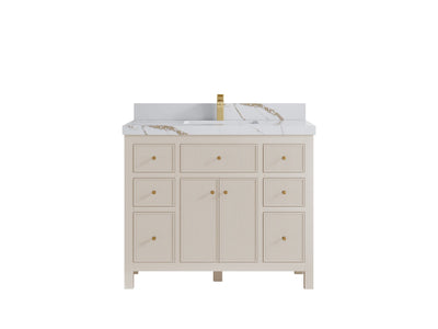 Sonoma 42 in. W x 22 in. D Single Sink Bathroom Vanity in Fine Grain with 2 in. Calacatta Gold Quartz Countertop