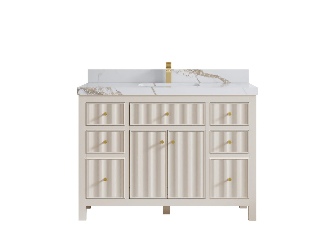 Sonoma 48 in. W x 22 in. D Single Sink Bathroom Vanity in Fine Grain with 2 in. Calacatta Gold Quartz Countertop
