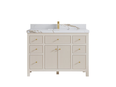 Sonoma 48 in. W x 22 in. D Single Sink Bathroom Vanity in Fine Grain with 2 in. Calacatta Gold Quartz Countertop
