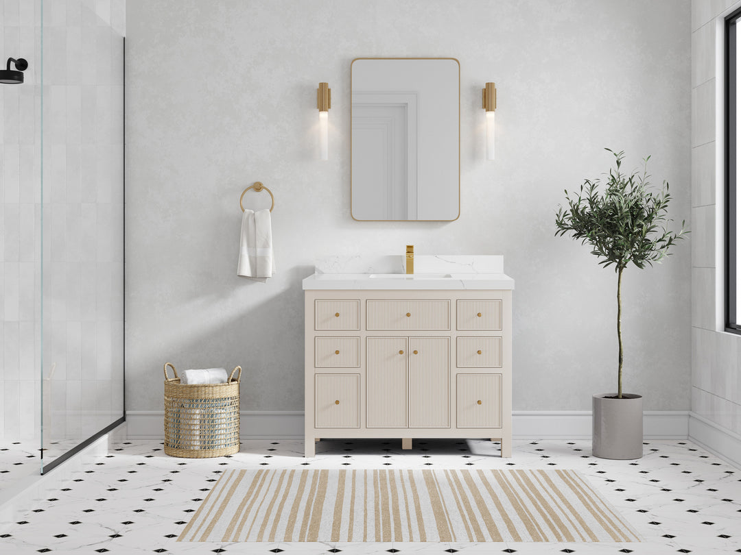 Sonoma 42 in. W x 22 in. D Single Sink Bathroom Vanity in Fine Grain with 2 in. Calacatta Laza Quartz Countertop - Front View