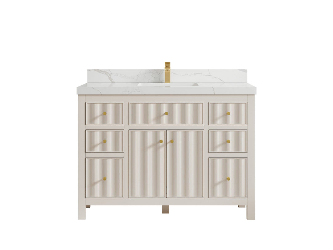 Sonoma 48 in. W x 22 in. D Single Sink Bathroom Vanity in Fine Grain with 2 in. Calacatta Laza Quartz Countertop