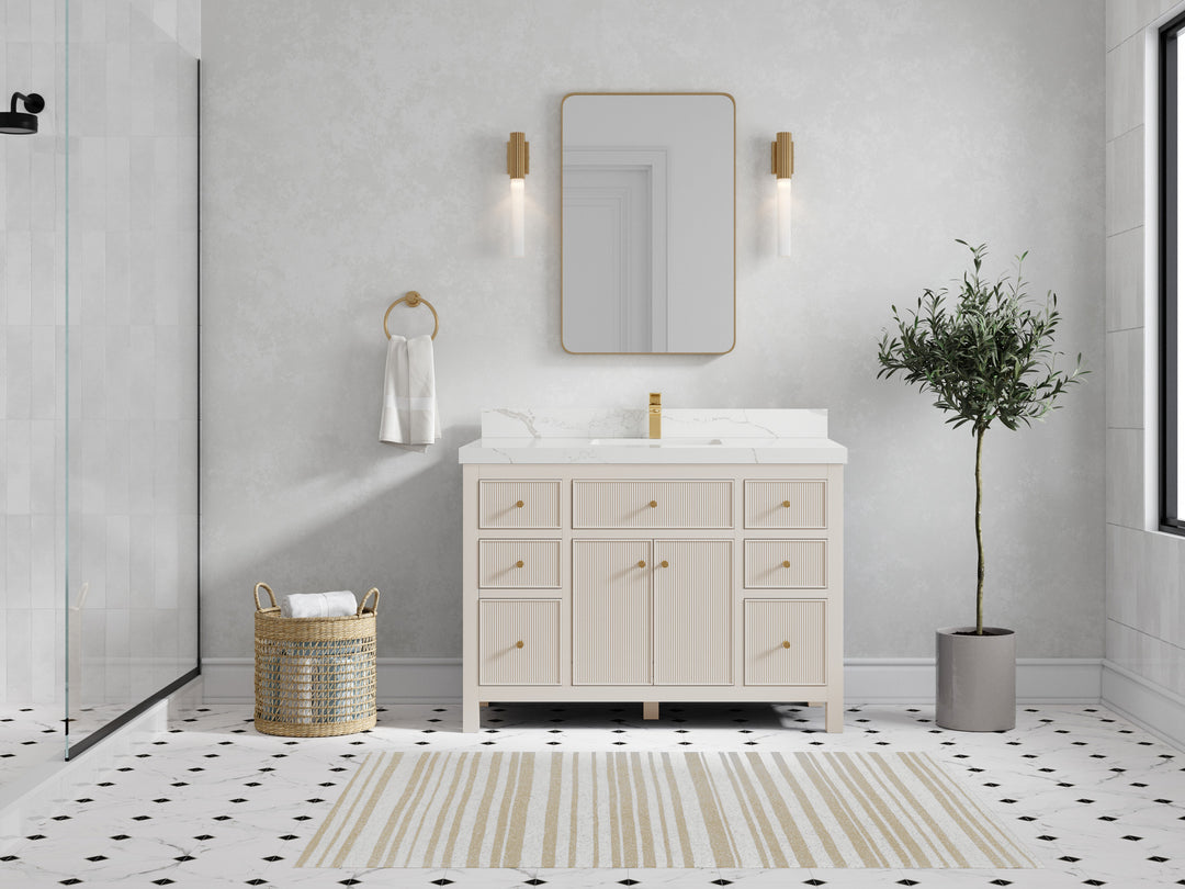 Sonoma 48 in. W x 22 in. D Single Sink Bathroom Vanity in Fine Grain with 2 in. Calacatta Laza Quartz Countertop - Front View