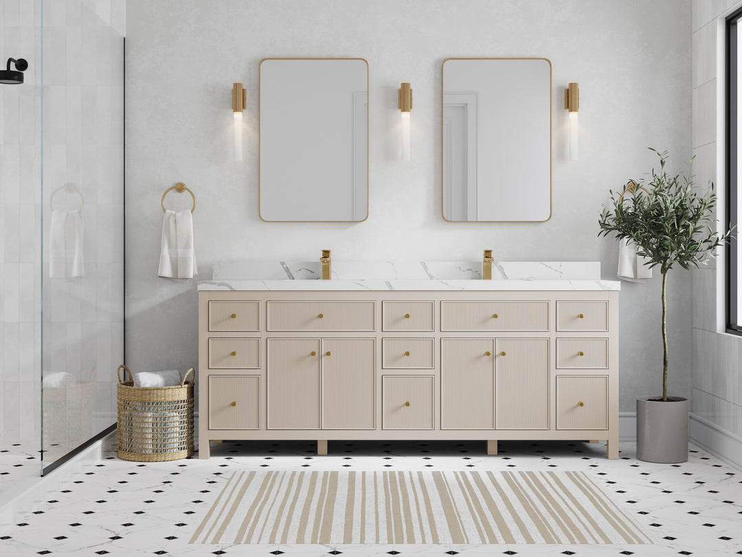Sonoma 84 in W x 22 in D Free Standing Reeded Double Sink Bathroom Vanity