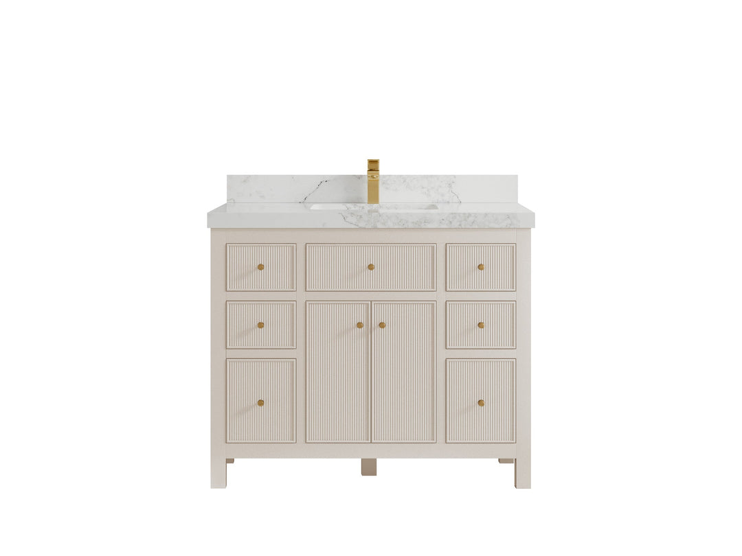 Sonoma 42 in. W x 22 in. D Single Sink Bathroom Vanity in Fine Grain with 2 in. Calacatta Nuvo Quartz Countertop