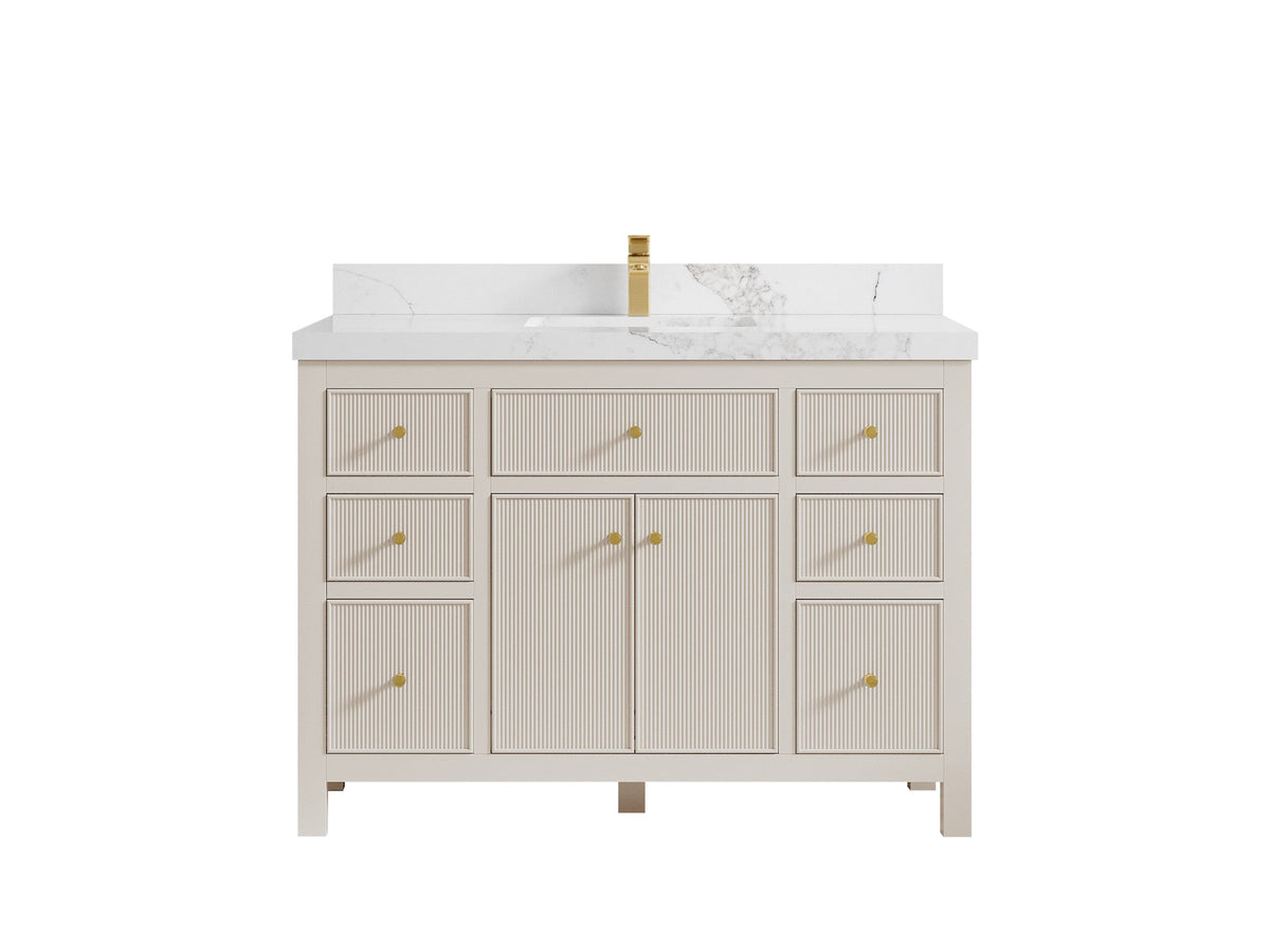 Sonoma 48 in. W x 22 in. D Single Sink Bathroom Vanity in Fine Grain with 2 in. Calacatta Nuvo Quartz Countertop