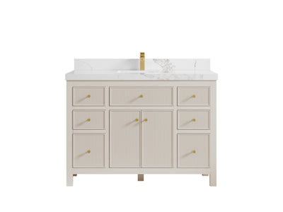 Sonoma 48 in. W x 22 in. D Single Sink Bathroom Vanity in Fine Grain with 2 in. Calacatta Nuvo Quartz Countertop