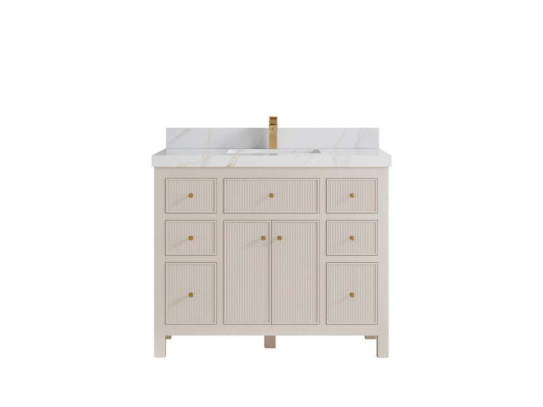 Sonoma 42 in. W x 22 in. D Single Sink Bathroom Vanity in Fine Grain with 2 in. Calacatta Sienna Quartz Countertop