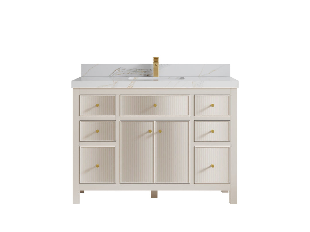 Sonoma 48 in. W x 22 in. D Single Sink Bathroom Vanity in Fine Grain with 2 in. Calacatta Sienna Quartz Countertop