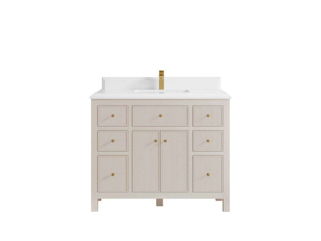 Sonoma 42 in. W x 22 in. D Single Sink Bathroom Vanity in Fine Grain with Double Cove Edge 1.5 in Calacatta Laza Quartz Countertop