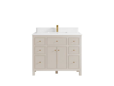 Sonoma 42 in. W x 22 in. D Single Sink Bathroom Vanity in Fine Grain with Double Cove Edge 1.5 in Calacatta Laza Quartz Countertop