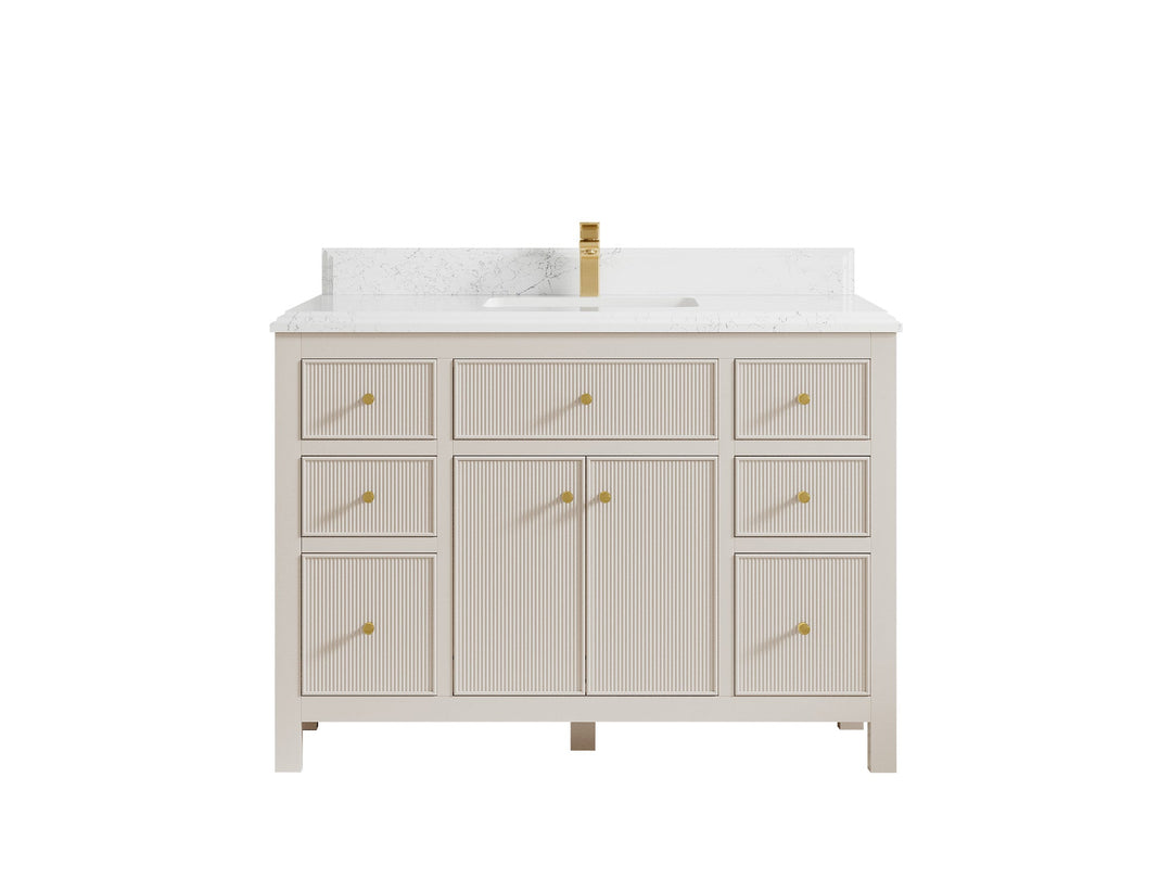 Sonoma 48 in. W x 22 in. D Single Sink Bathroom Vanity in Fine Grain with Double Cove Edge 1.5 in Empira White Quartz Countertop