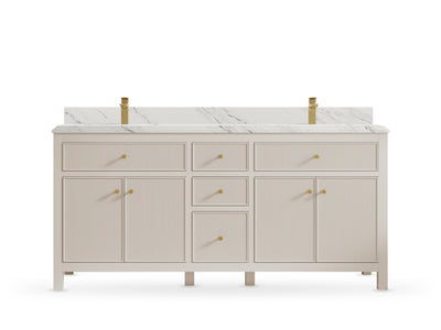 Sonoma 72 inch Fine Grain Linen Beige double vanity with Palissandro Quartz Double Cove countertop, front view