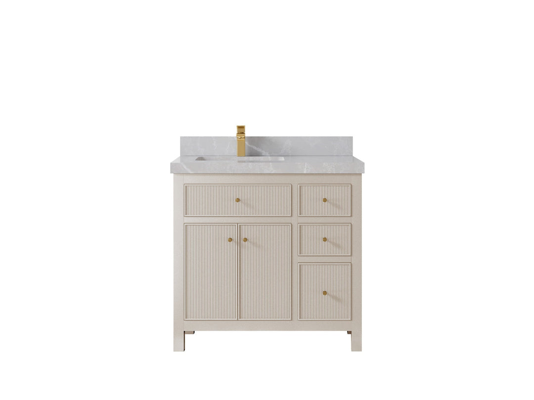 Sonoma 36 in. W x 22 in. D Left Offset Sink Bathroom Vanity in Fine Grain with 2 in. Pearl Light Gray Quartz Countertop