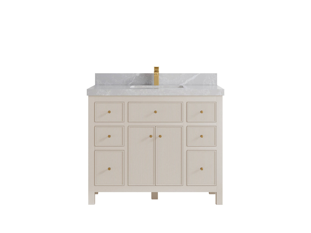 Sonoma 42 in. W x 22 in. D Single Sink Bathroom Vanity in Fine Grain with 2 in. Pearl Light Gray Quartz Countertop