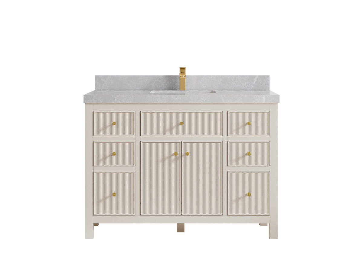 Sonoma 48 in. W x 22 in. D Single Sink Bathroom Vanity in Fine Grain with 2 in. Pearl Light Gray Quartz Countertop