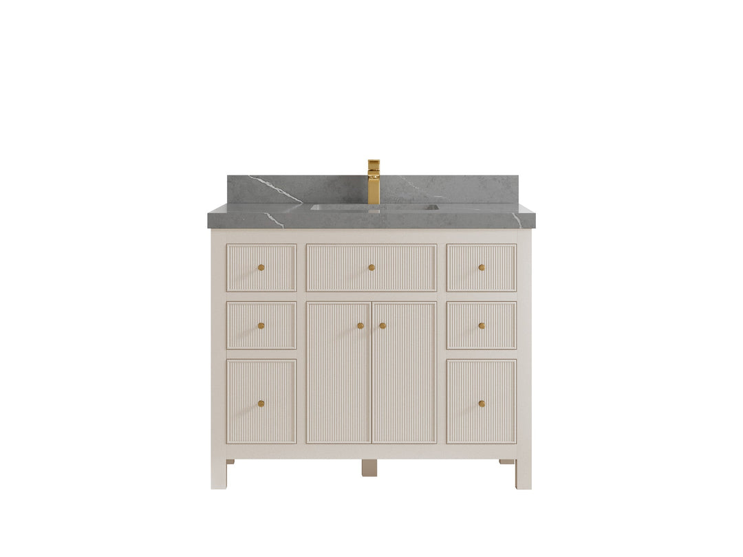 Sonoma 42 in. W x 22 in. D Single Sink Bathroom Vanity in Fine Grain with 2 in. Piatra Gray Quartz Countertop