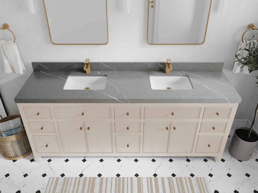 Sonoma 84 in W x 22 in D Free Standing Reeded Double Sink Bathroom Vanity | 
              
                Fine Grain Linen Beige
                
                  
             - SON_FNG_WHQZ_84D - photo №34