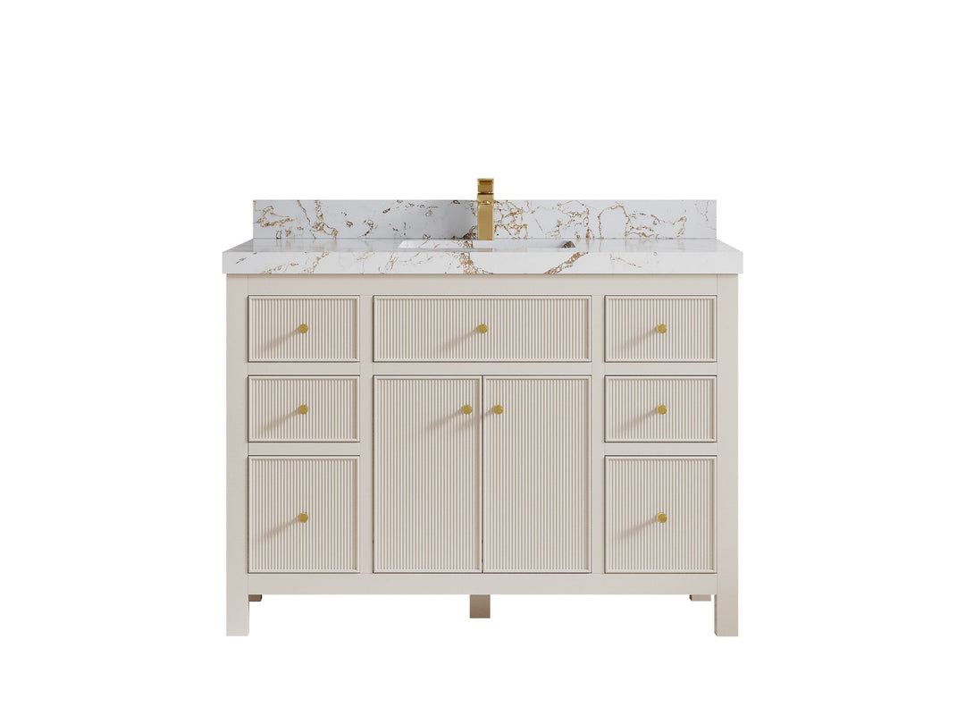 Sonoma 48 in. W x 22 in. D Single Sink Bathroom Vanity in Fine Grain with 2 in. Viola Gold Quartz Countertop