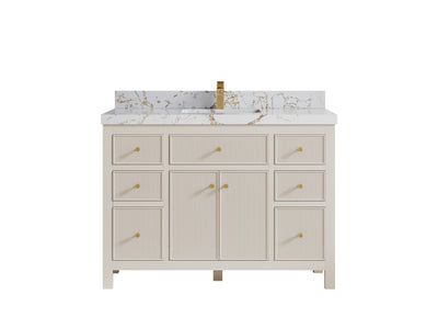 Sonoma 48 in. W x 22 in. D Single Sink Bathroom Vanity in Fine Grain with 2 in. Viola Gold Quartz Countertop