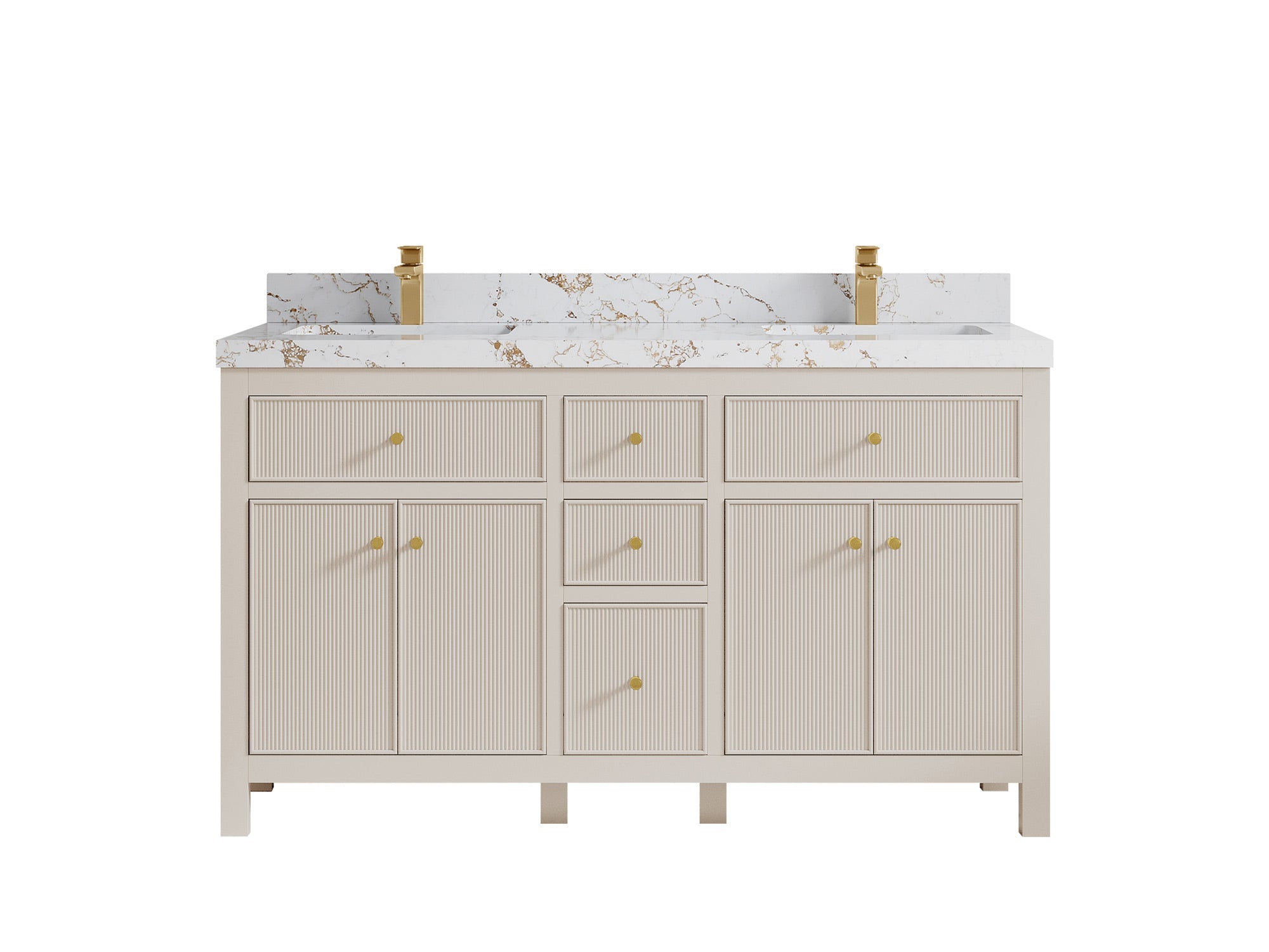 Sonoma 60 in W x 22 in D Free Standing Reeded Double Sink Bathroom Vanity