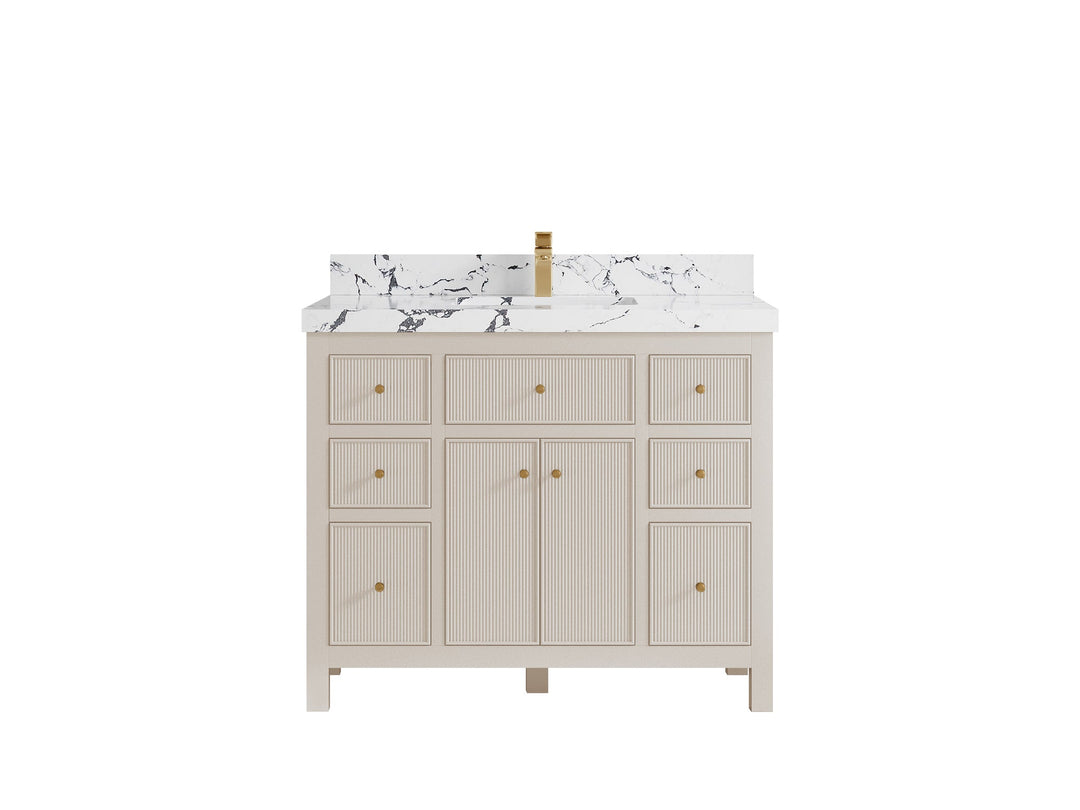 Sonoma 42 in. W x 22 in. D Single Sink Bathroom Vanity in Fine Grain with 2 in. Viola Night Quartz Countertop