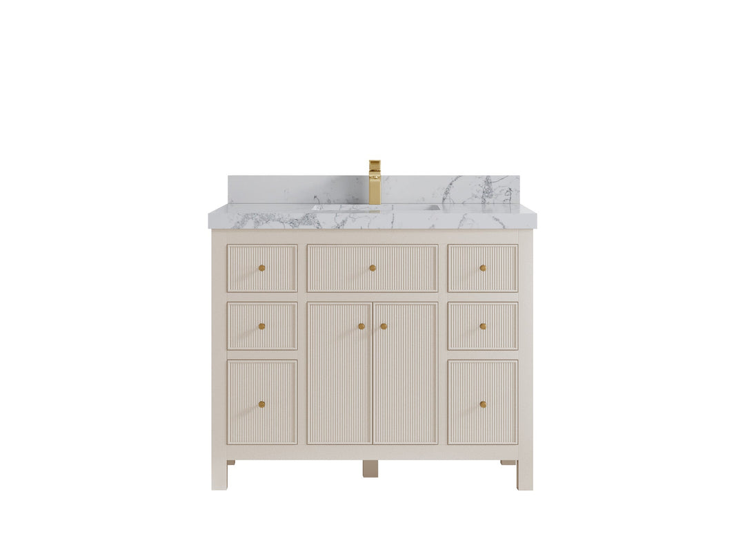 Sonoma 42 in. W x 22 in. D Single Sink Bathroom Vanity in Fine Grain with 2 in. Venatino Quartz Countertop