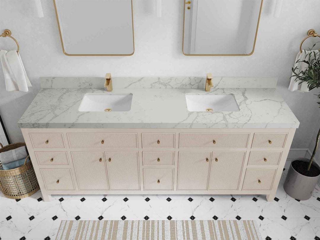 Sonoma 84 in W x 22 in D Free Standing Reeded Double Sink Bathroom Vanity | 
              
                Fine Grain Linen Beige
                
                  
             - SON_FNG_WHQZ_84D - photo №36