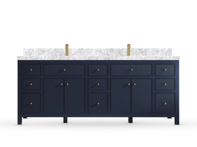 Sonoma84 Hale Navy Blue vanity with Carrara Marble, Straight / Mitered, front view