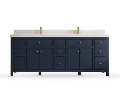 Sonoma84 Hale Navy Blue vanity with Carrara Quartz, Straight / Mitered, front view