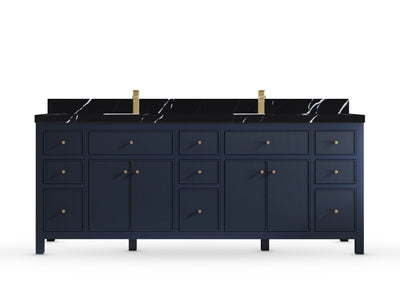 Sonoma84 Hale Navy Blue vanity with Calacatta Black Quartz, Straight / Mitered, front view