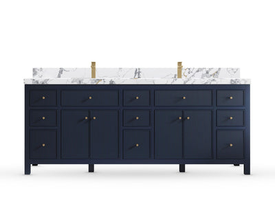 Sonoma84 Hale Navy Blue vanity with Calacatta Poanazzo Quartz, Straight / Mitered, front view