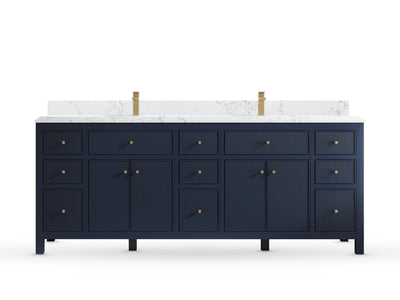 Sonoma84 Hale Navy Blue vanity with DC Empira Quartz, Double Cove, front view