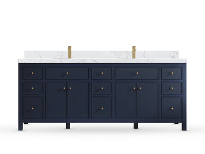 Sonoma84 Hale Navy Blue vanity with Empira White Quartz, Straight / Mitered, front view