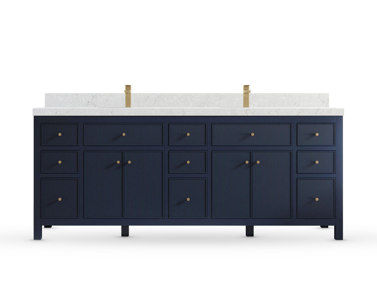 Sonoma84 Hale Navy Blue vanity with Frosty Carrara Quartz, Straight / Mitered, front view