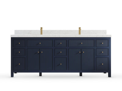 Sonoma84 Hale Navy Blue vanity with Frosty Carrara Quartz, Straight / Mitered, front view
