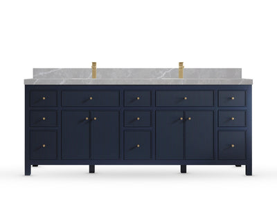 Sonoma84 Hale Navy Blue vanity with Pearl Light Gray Quartz, Straight / Mitered, front view