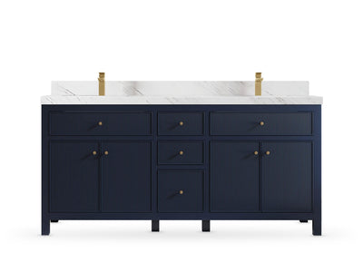 Sonoma 72 inch Hale Navy Blue double vanity with Palissandro Quartz countertop, front view