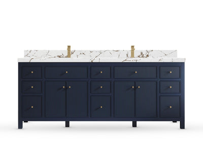 Sonoma84 Hale Navy Blue vanity with Viola Brown Quartz, Straight / Mitered, front view