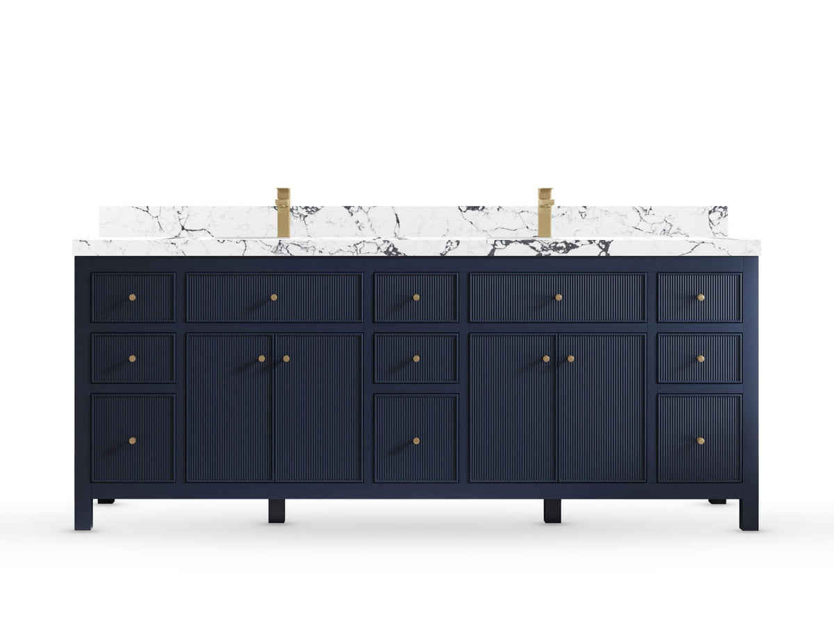 Sonoma84 Hale Navy Blue vanity with Viola Night Quartz, Straight / Mitered, front view