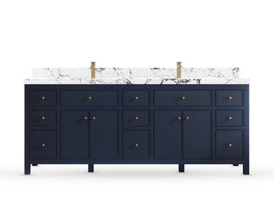 Sonoma84 Hale Navy Blue vanity with Viola Night Quartz, Straight / Mitered, front view