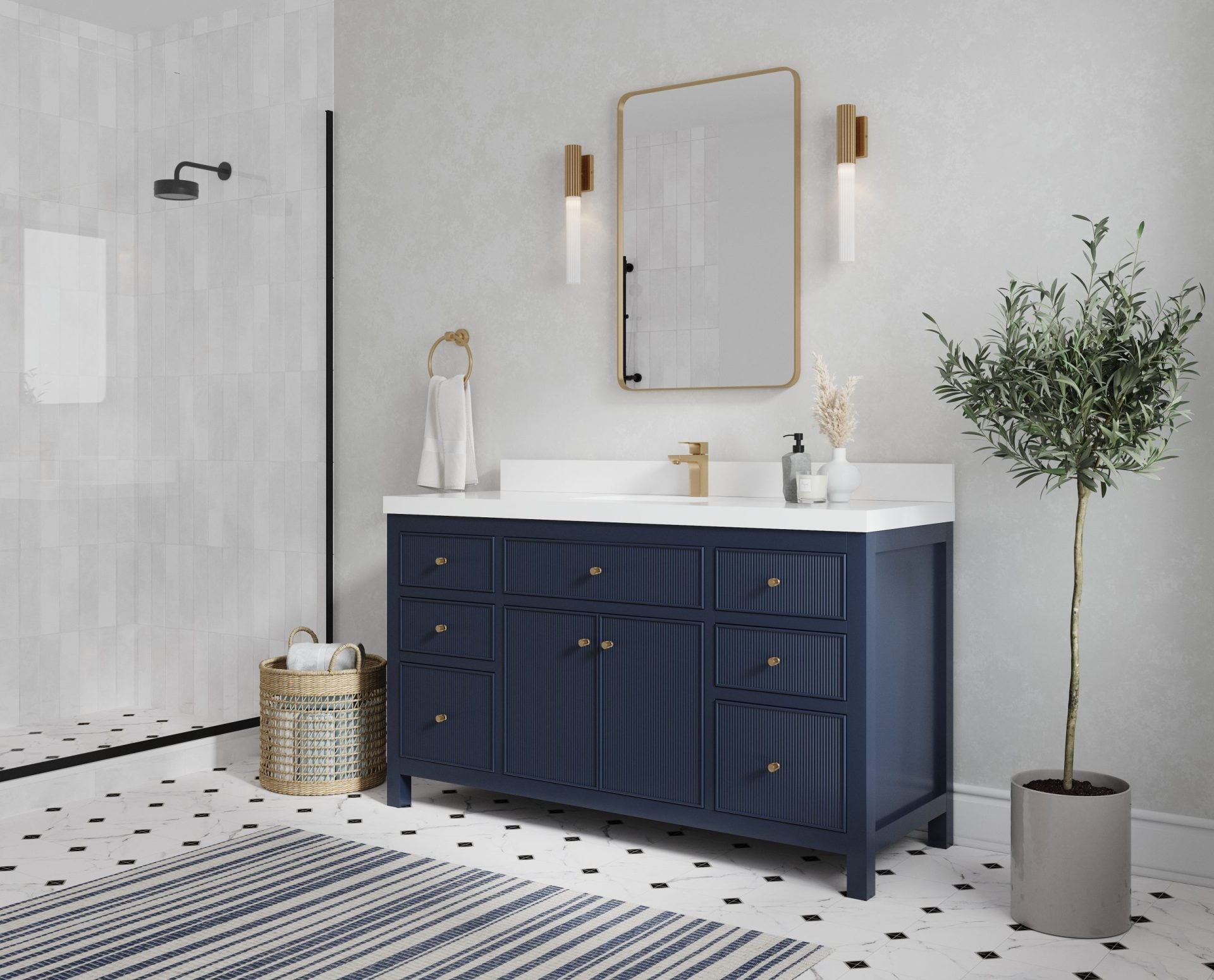Sonoma 60 in W x 22 in D Free Standing Reeded Single Sink Bathroom Vanity