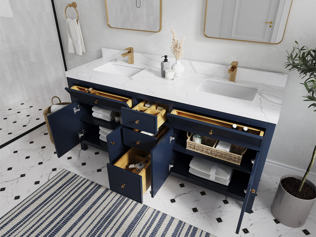 Sonoma 72 in W x 22 in D Free Standing Reeded Double Sink Bathroom Vanity