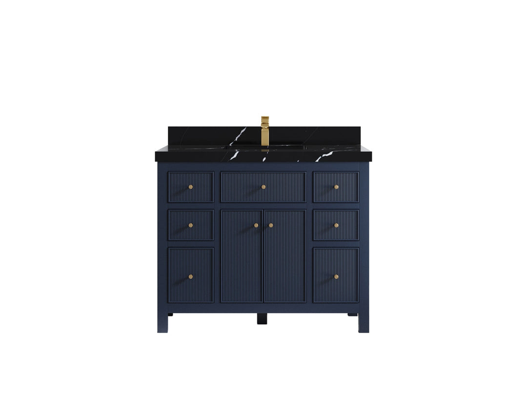 Sonoma 42 in. W x 22 in. D Single Sink Bathroom Vanity in Hale Navy Blue with 2 in. Calacatta Black Quartz Countertop