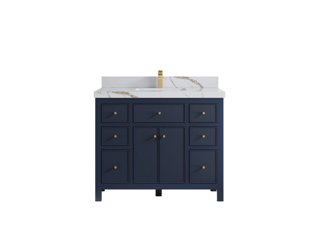 Sonoma 42 in. W x 22 in. D Single Sink Bathroom Vanity in Hale Navy Blue with 2 in. Calacatta Gold Quartz Countertop