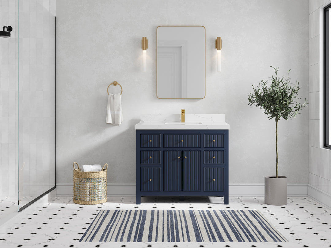 Sonoma 42 in. W x 22 in. D Single Sink Bathroom Vanity in Hale Navy Blue with 2 in. Calacatta Laza Quartz Countertop - Front View